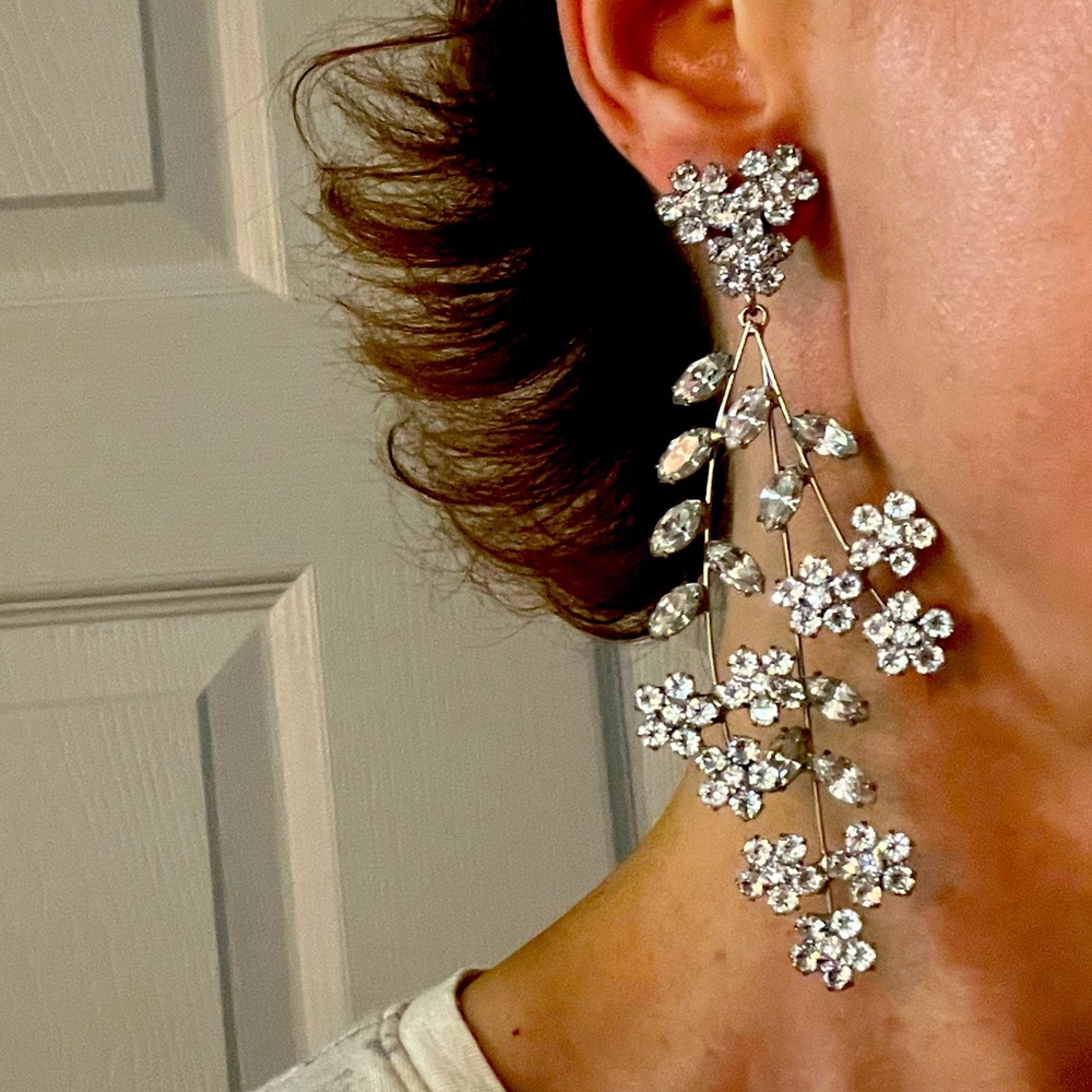 Jennifer Behr silver plated brass crystal earrings made in New York